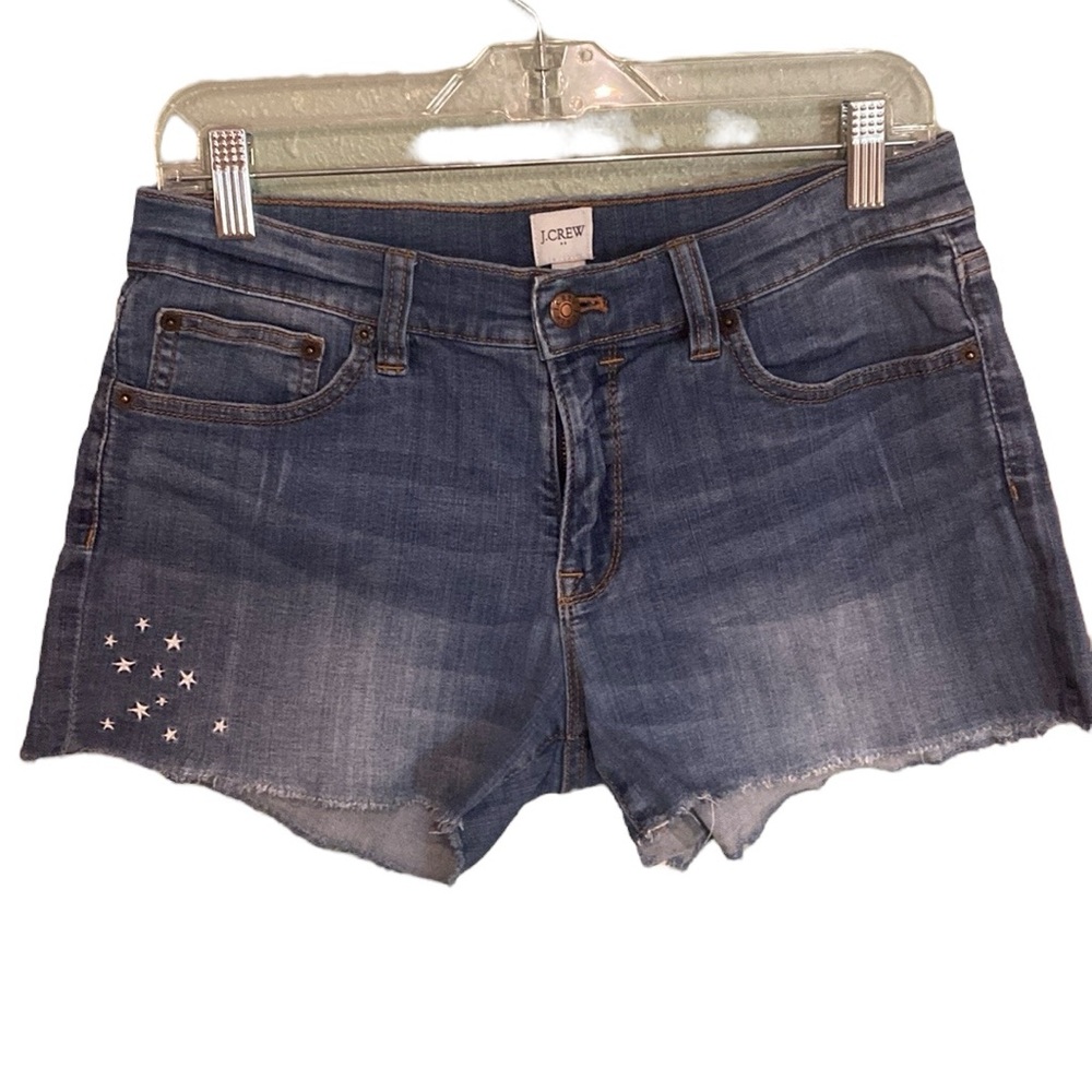 J. Crew Factory Distressed Cut Off Denim Shorts With Embroidered Stars, Sz. 27